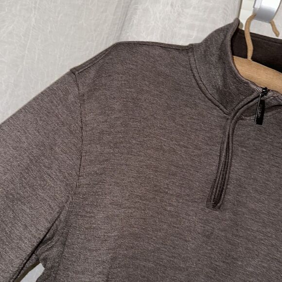 Van Heusen L Cotton Blend Brown Quarter Zip Knit Mock Neck Sweater - Picture 8 of 12